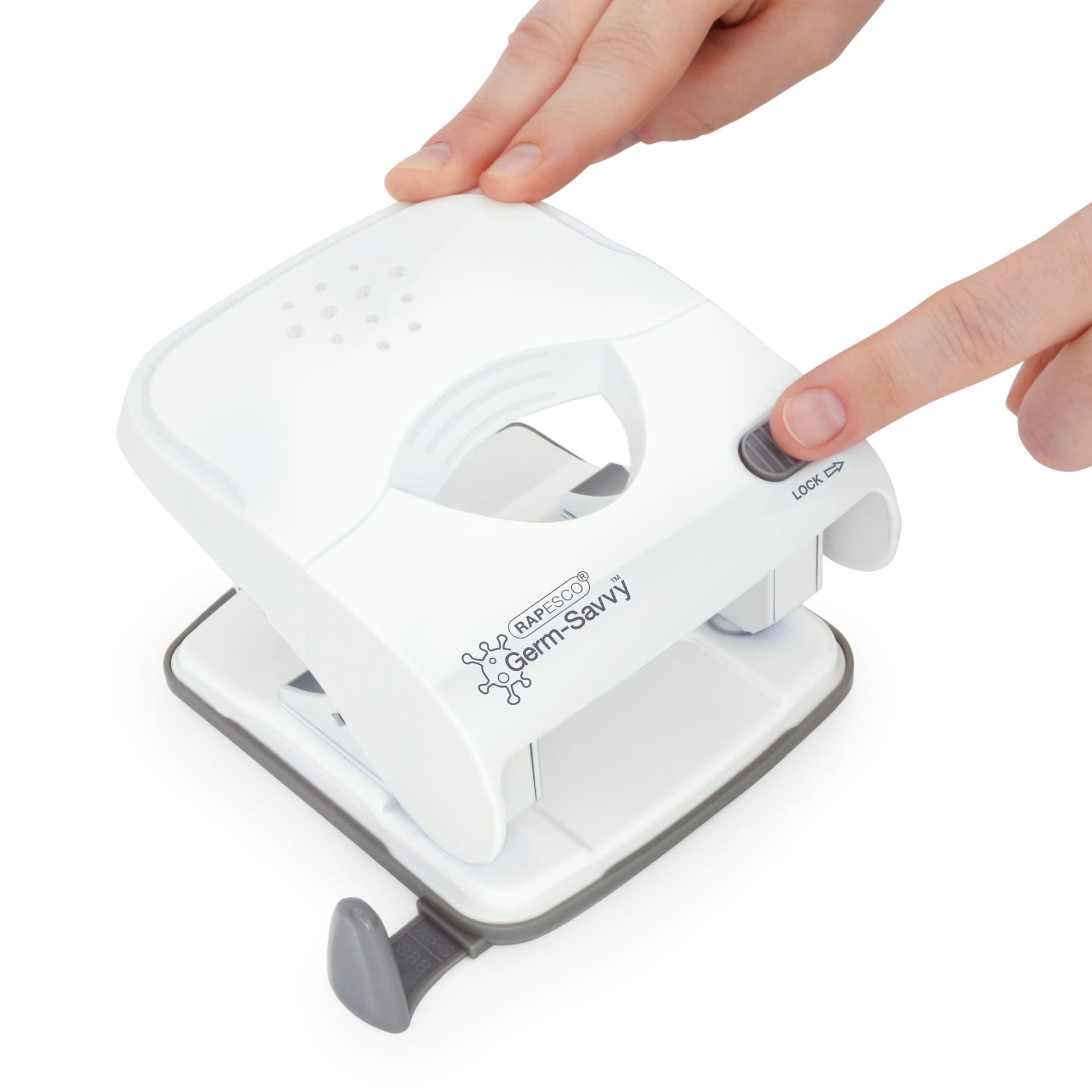 Perforator Rapesco Germ-Savvy Less Effort Eco X5-40ps antibacterieel 2-gaats wit 3