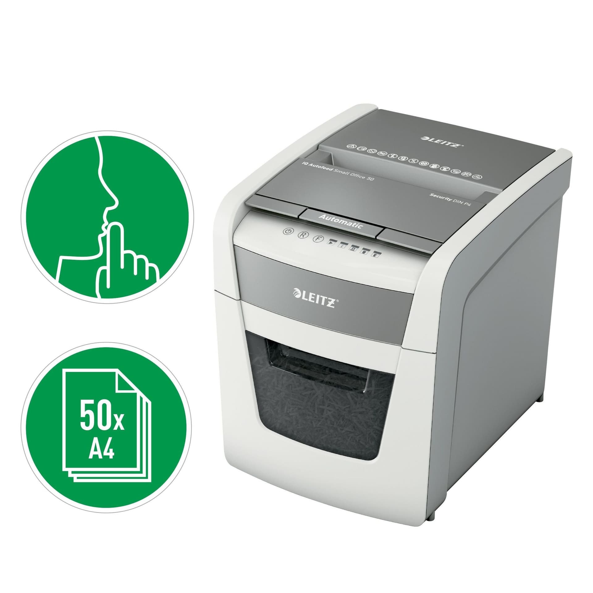 Papiervernietiger Leitz IQ Auto+ Small Office 50X P4 snippers 4x28mm 8