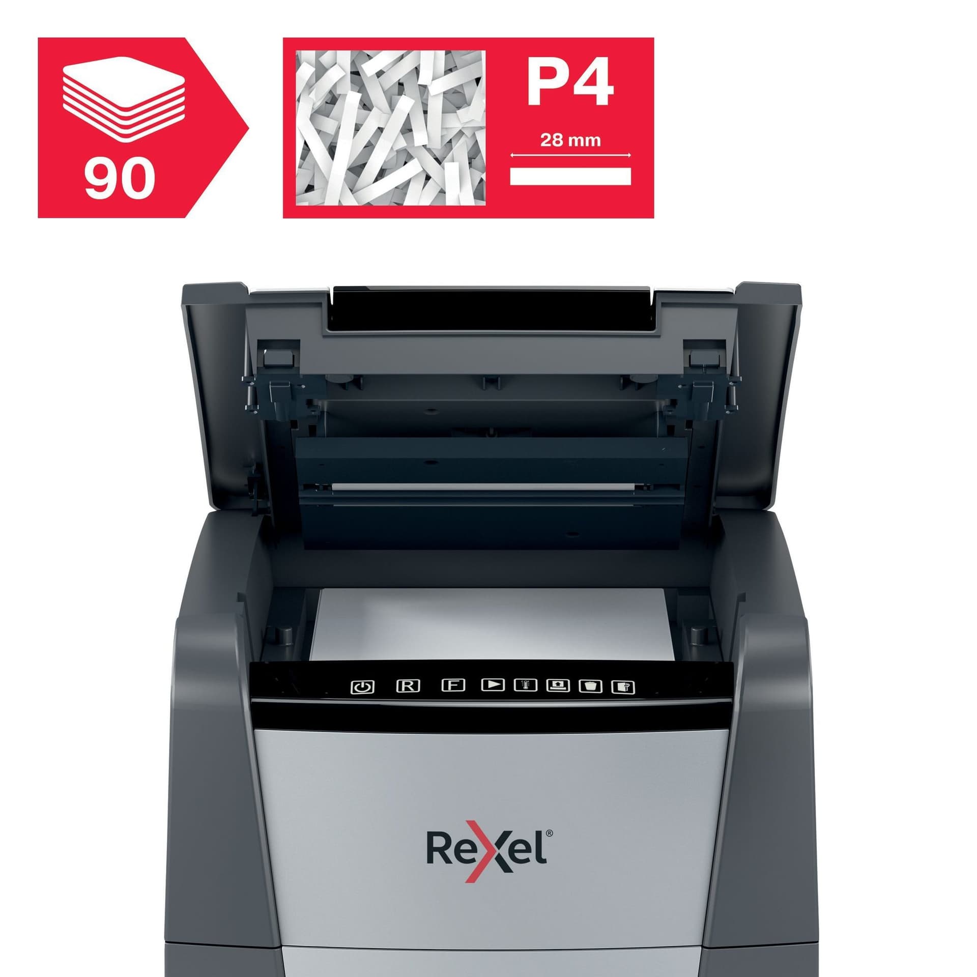 Papiervernietiger Rexel Optimum Auto+ 90X snippers 4x28mm 9