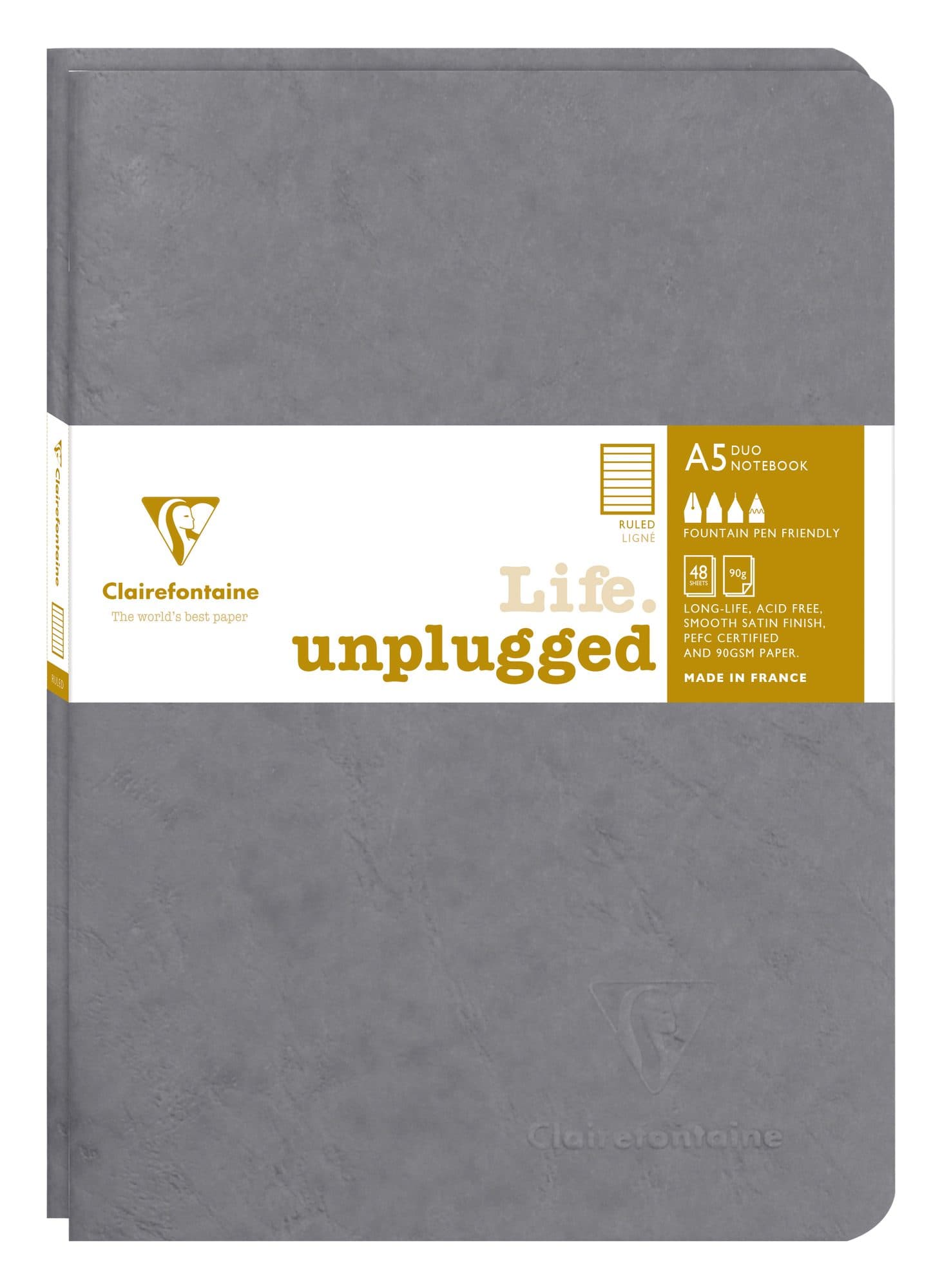 Schrift Clairefontaine A5 lijn 96 pagina's 90gr grijs seal à 2 stuks