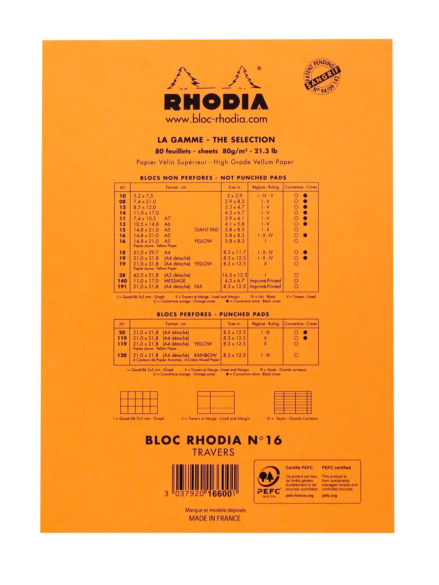 Schrijfblok Rhodia A5 lijn 80 vel 80gr met kantlijn oranje 3