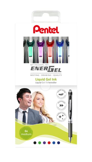 Gelschrijver Pentel BL77 Energel medium assorti 6 stuks