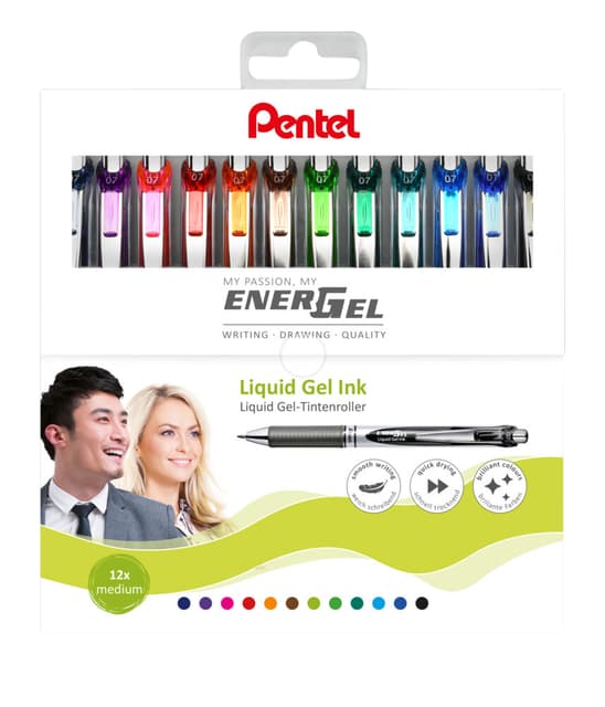 Gelschrijver Pentel BL77 Energel medium assorti 12 stuks
