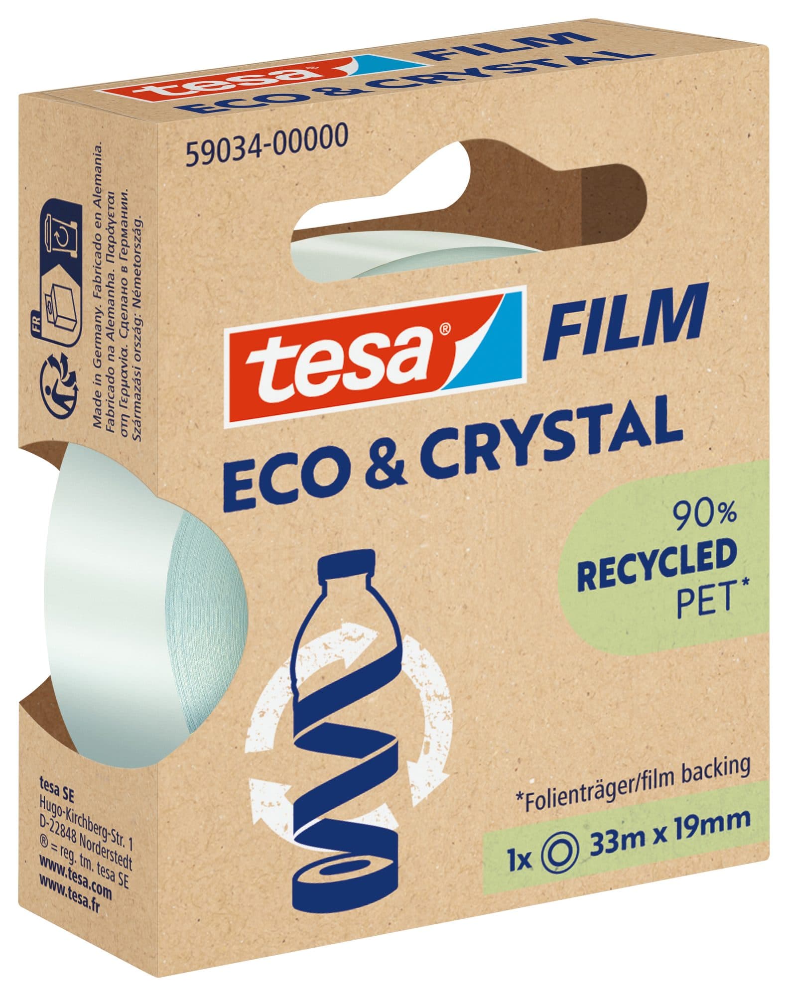 Plakband Tesa eco&crystal 59034 19mmx33m transparant blister 2
