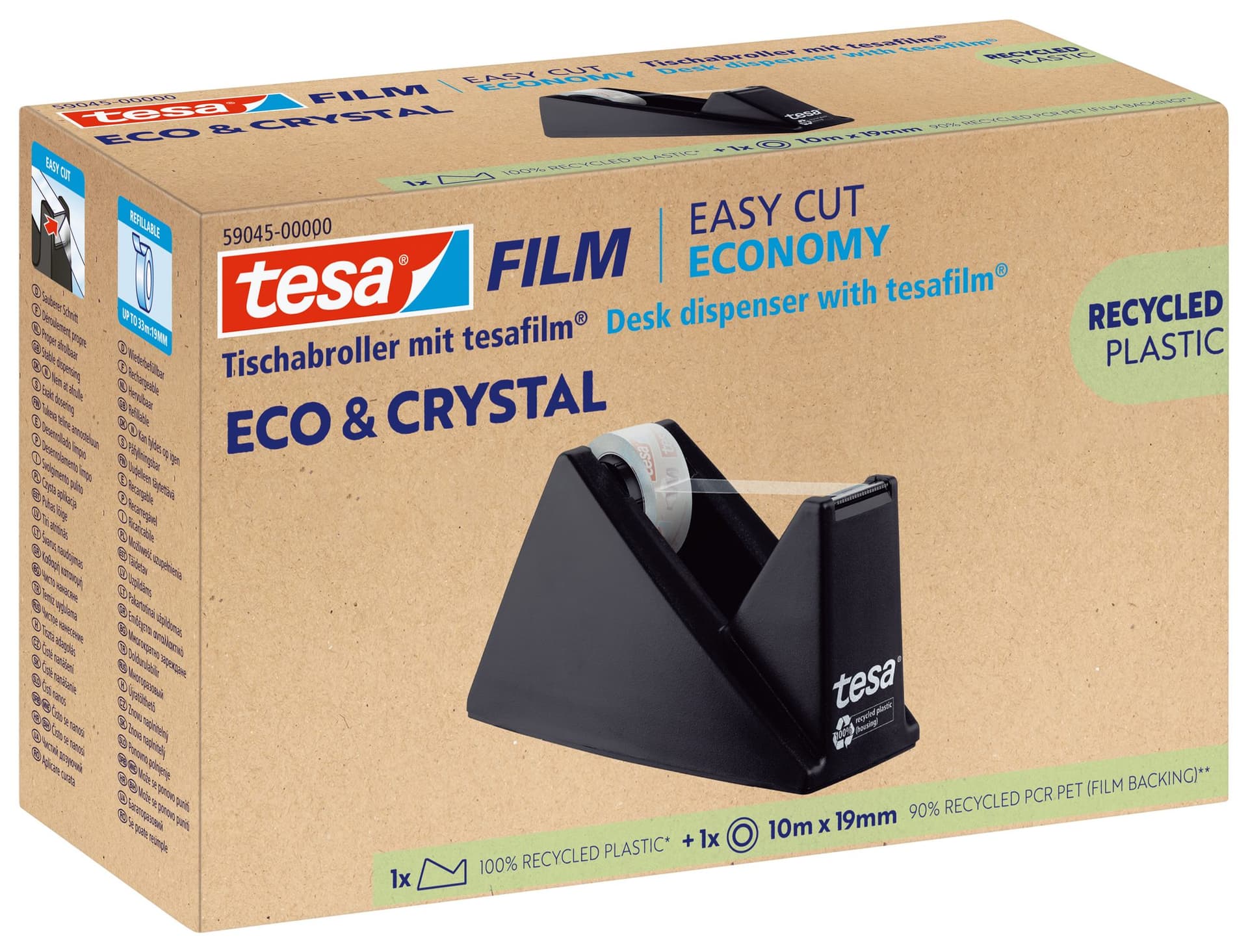 Plakbandhouder Tesa eco&crystal 59045 zwart met 1 rol tape 19mmx10m 2
