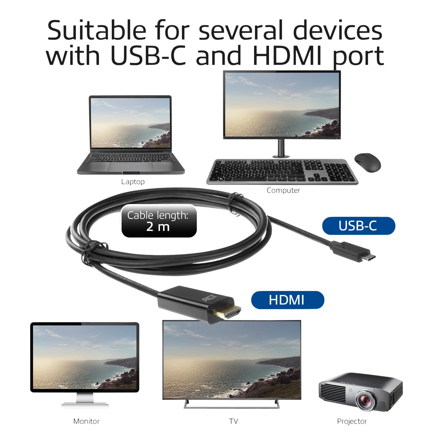 Kabel ACT USB-C naar HDMI 60Hz  2 meter 5