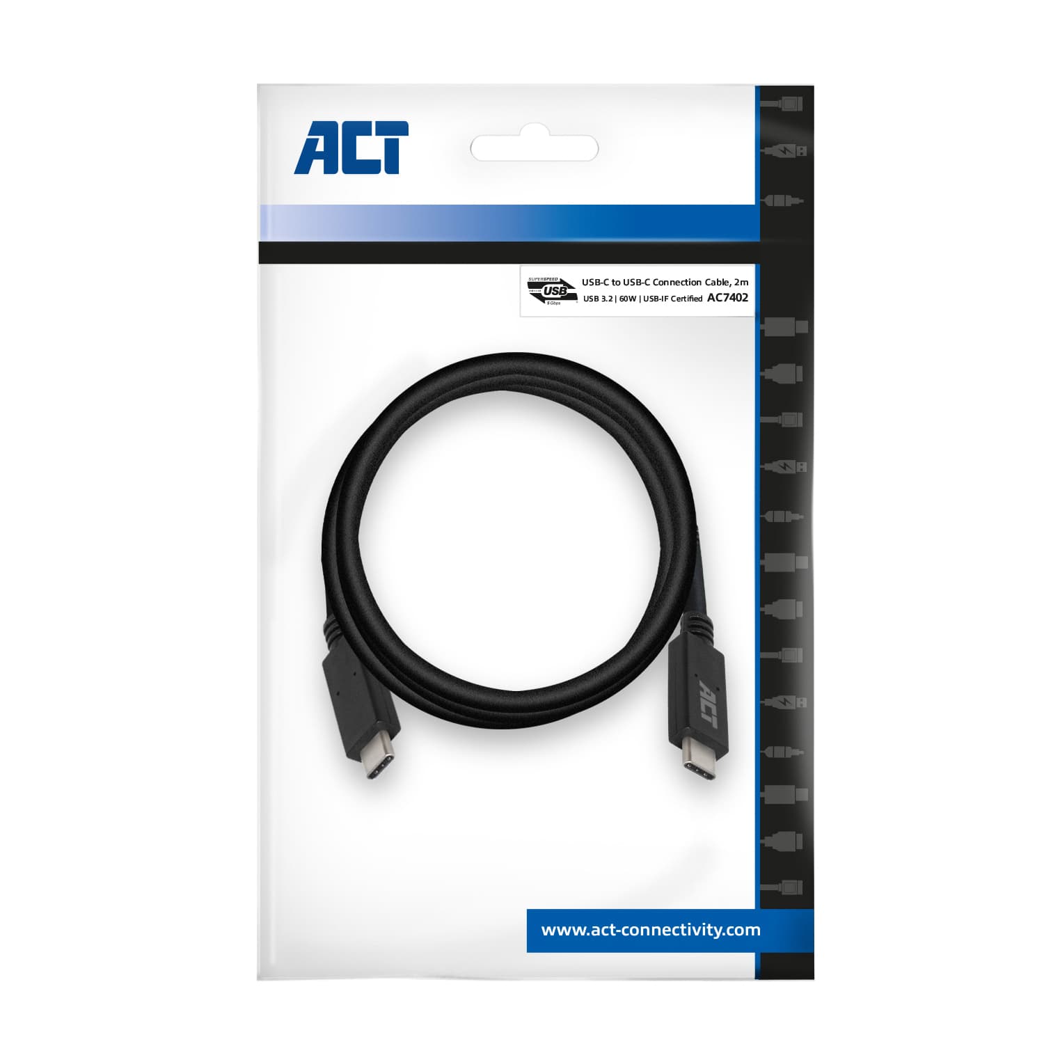 Kabel ACT USB 3.2 USB-C USB-IF gecertificeerd 2 meter 2