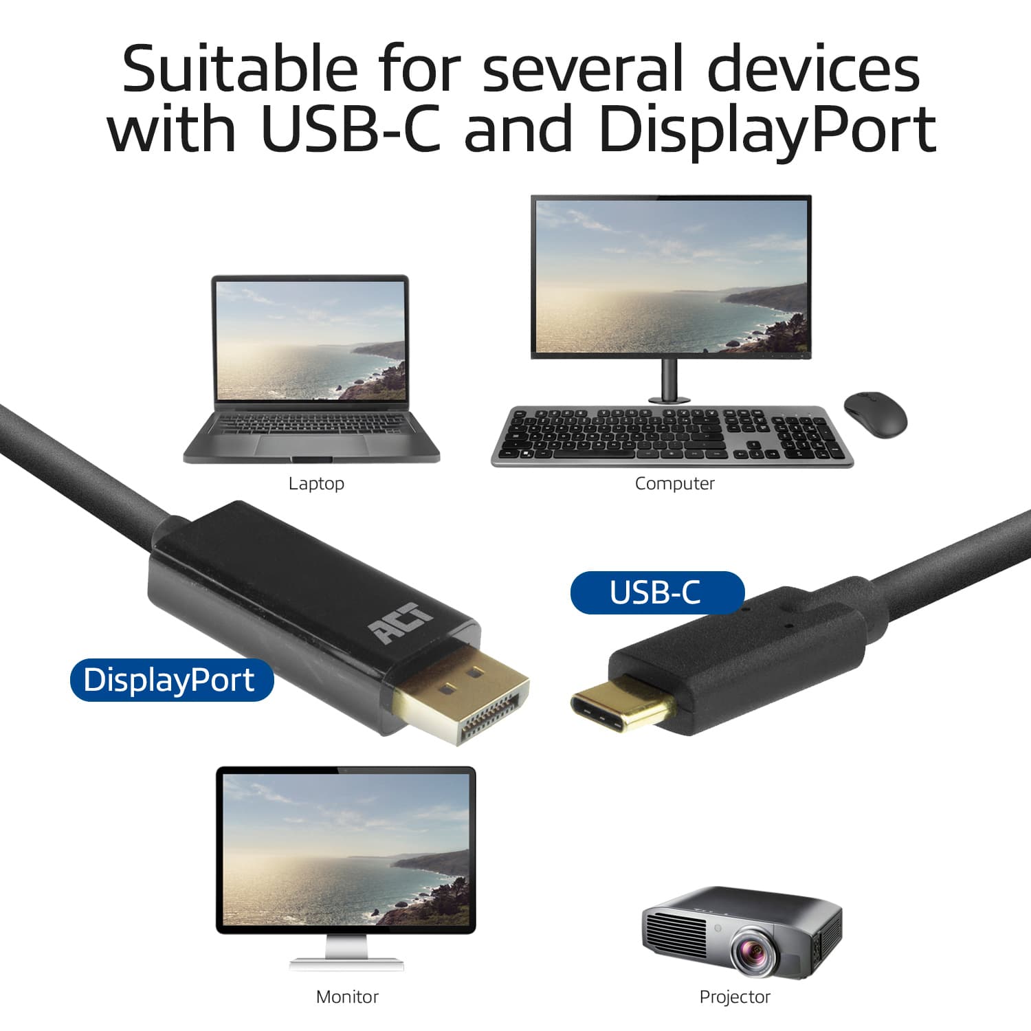 Kabel ACT USB-C naar Displayport 60Hz 2 meter 5