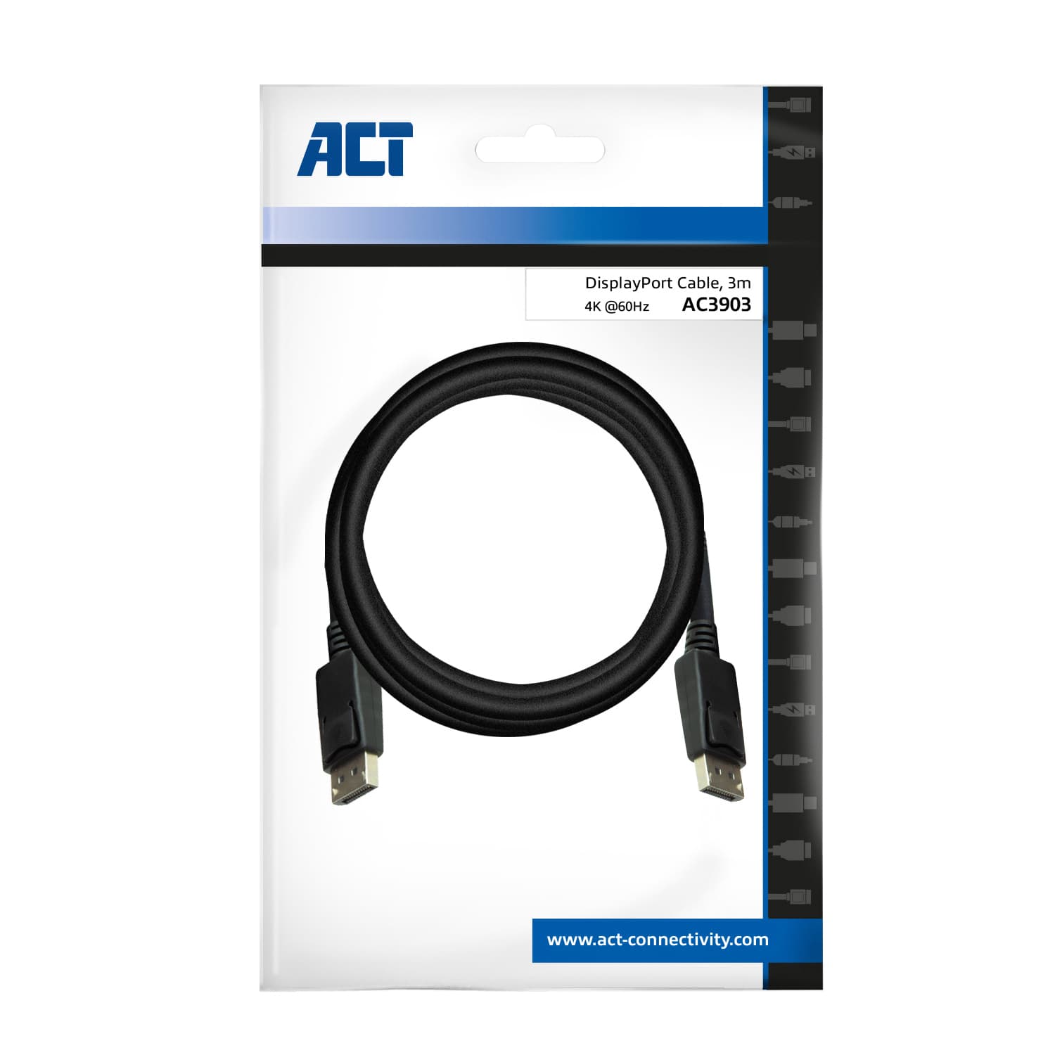 Kabel ACT DisplayPort 3 meter zwart 2