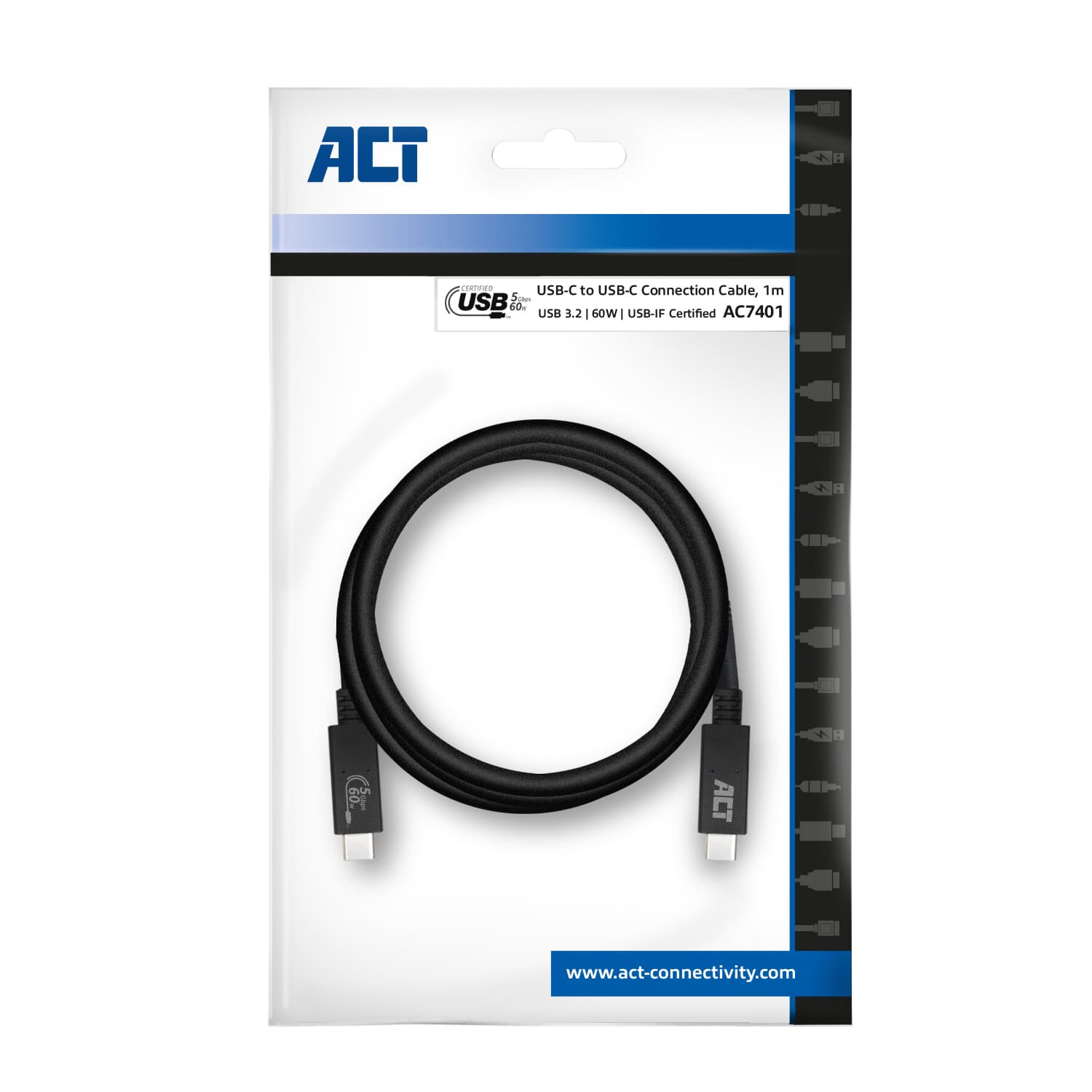 Kabel ACT USB 3.2 USB-C USB-IF gecertificeerd 1 meter 2