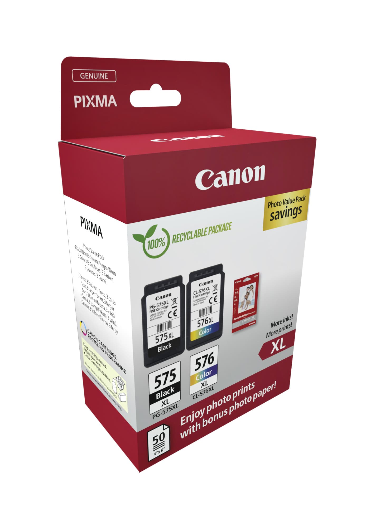 Inktcartridge Canon PG-575XL CL-576XL zw+kl+papier 3
