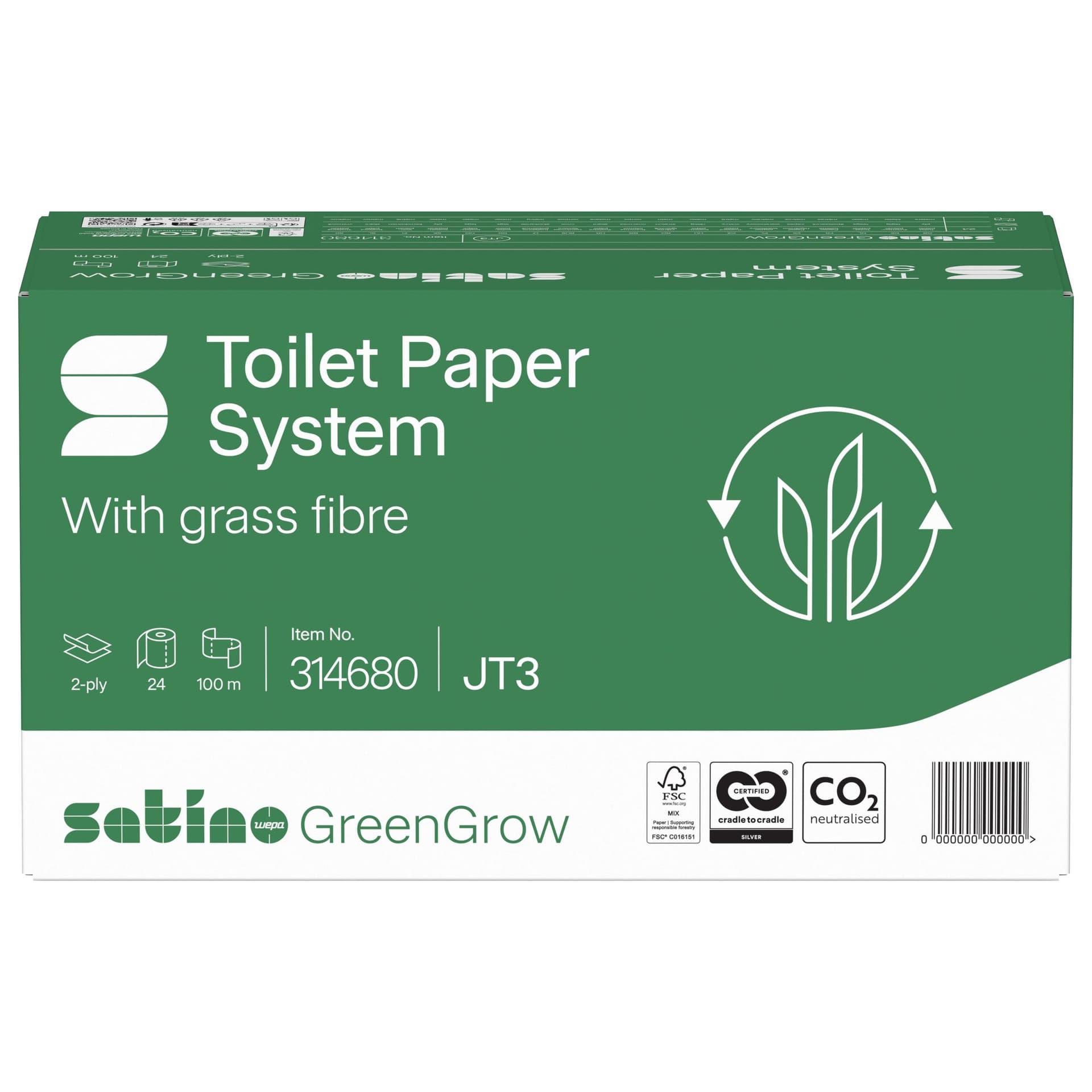 Toiletpapier Satino JT3 GreenGrow systeemrol 2-laags 24x100m wit 314680 2