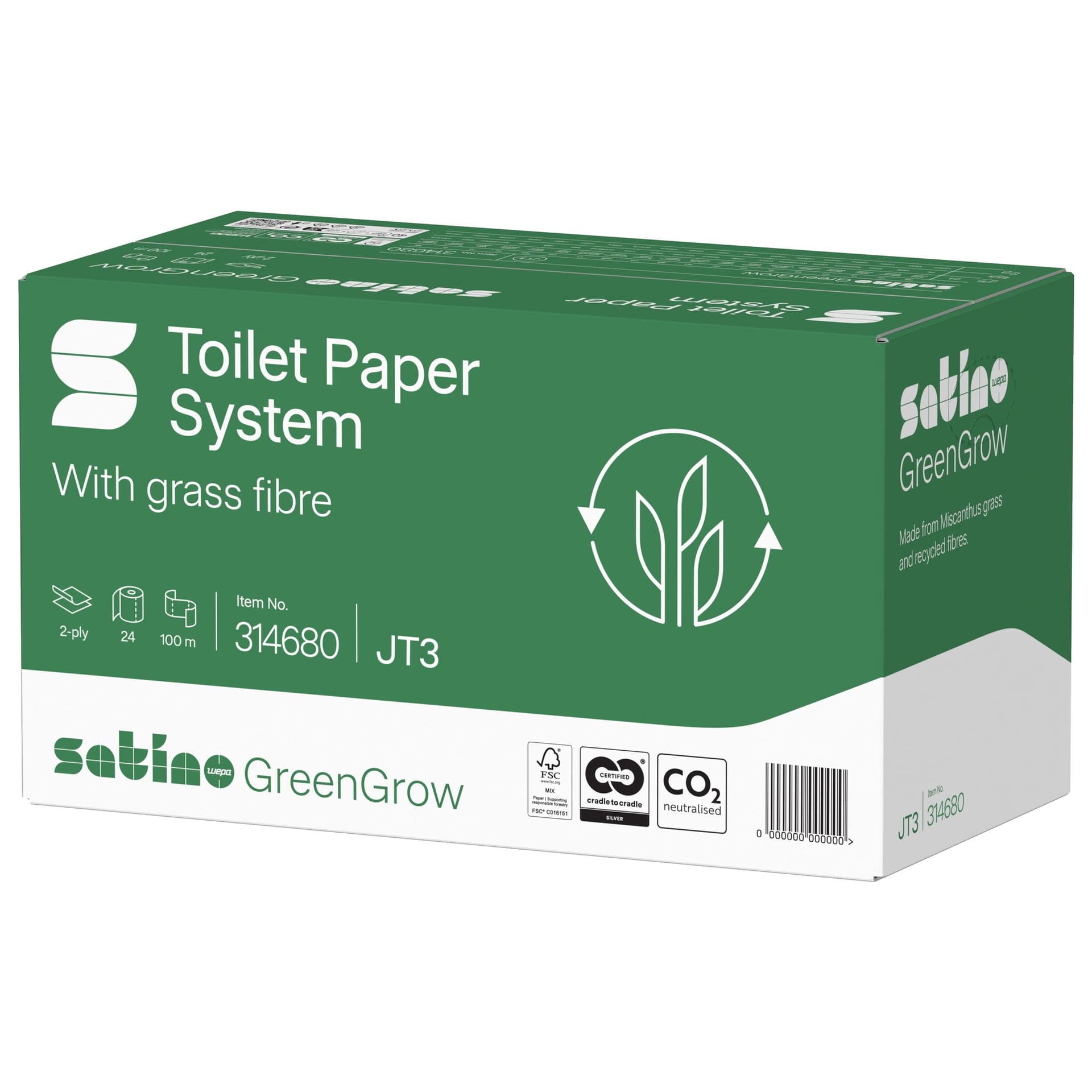 Toiletpapier Satino JT3 GreenGrow systeemrol 2-laags 24x100m wit 314680 3