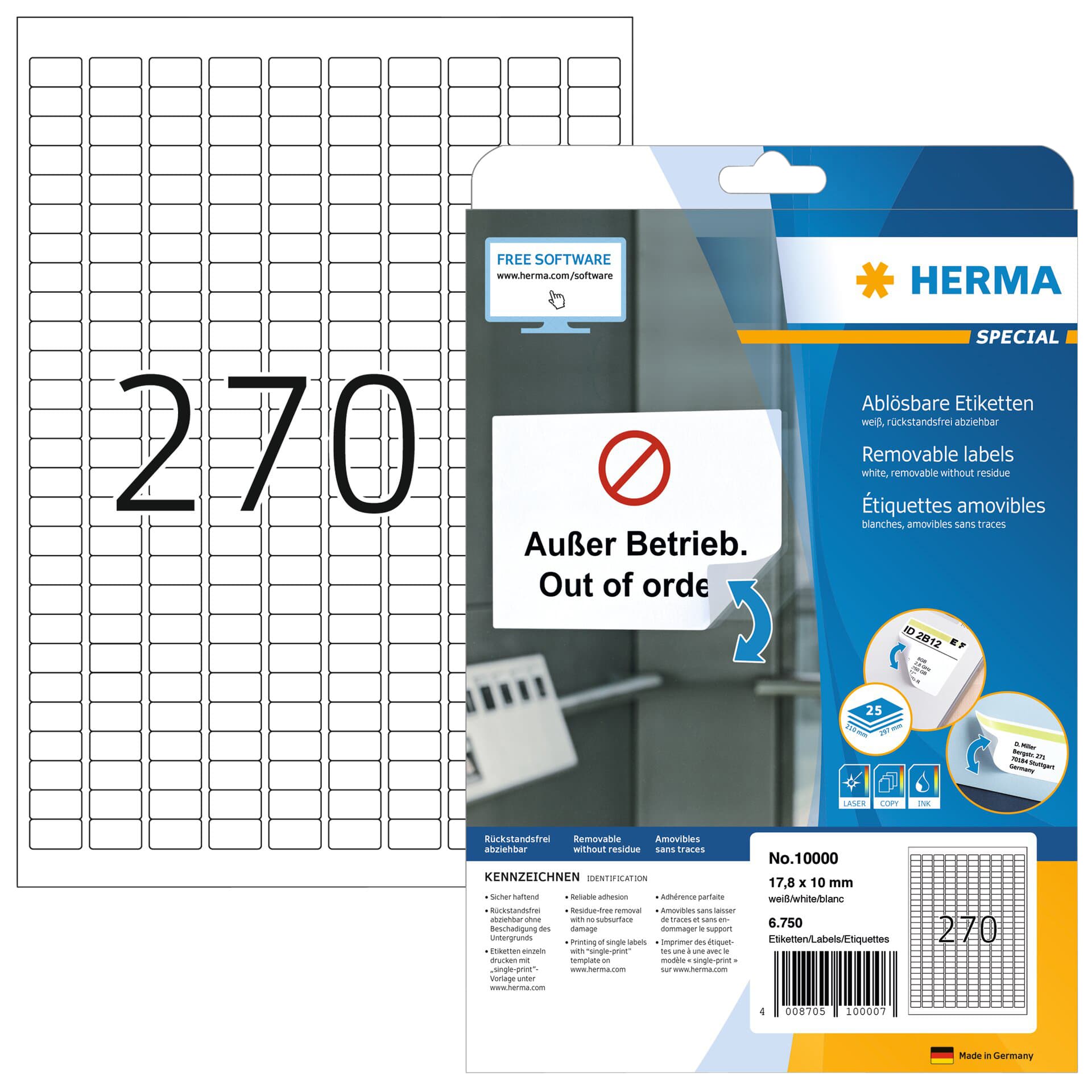 Etiket HERMA 10000 17.8x10mm verwijderbaar wit 6750 stuks