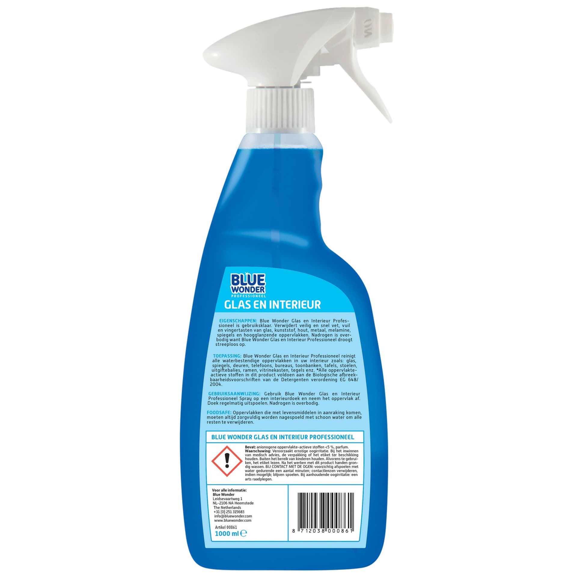 Glasreiniger Blue Wonder Prof glas en interieur spray 1liter 2