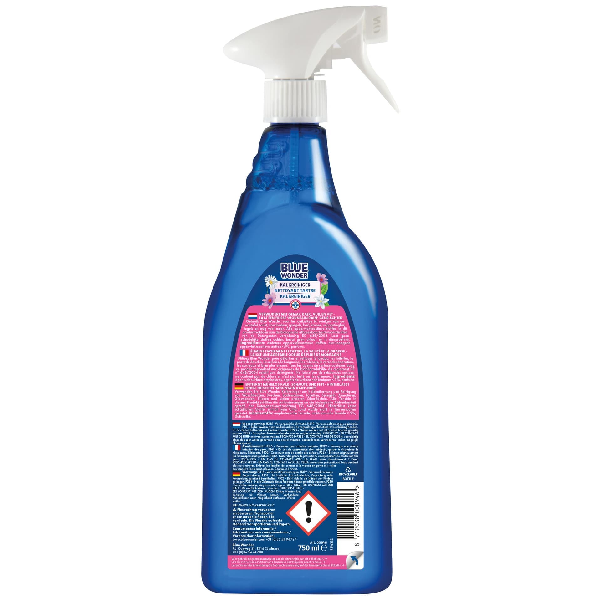 Sanitairreinger Blue Wonder Kalkreiniger spray 750ml 2