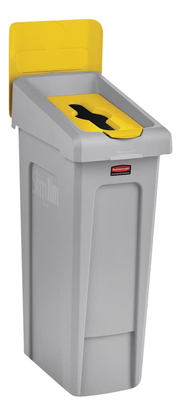 Deksel Rubbermaid Slim Jim Recyclestation inwerpopening voor gemengde recycling geel 2