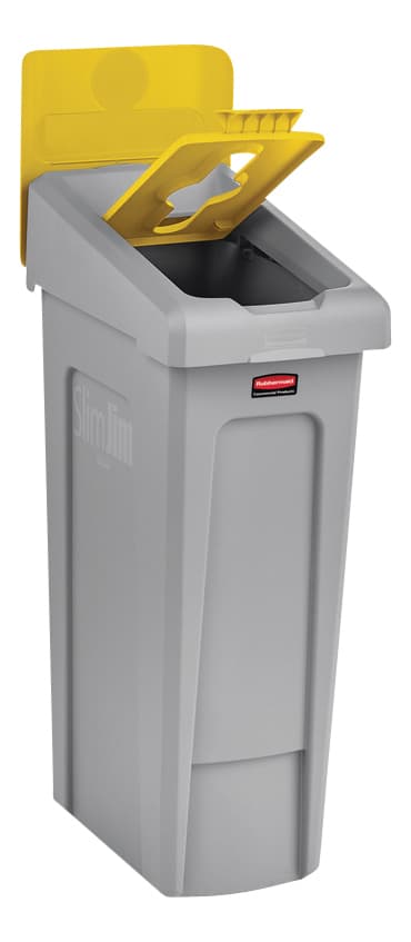 Deksel Rubbermaid Slim Jim Recyclestation inwerpopening voor gemengde recycling geel 3