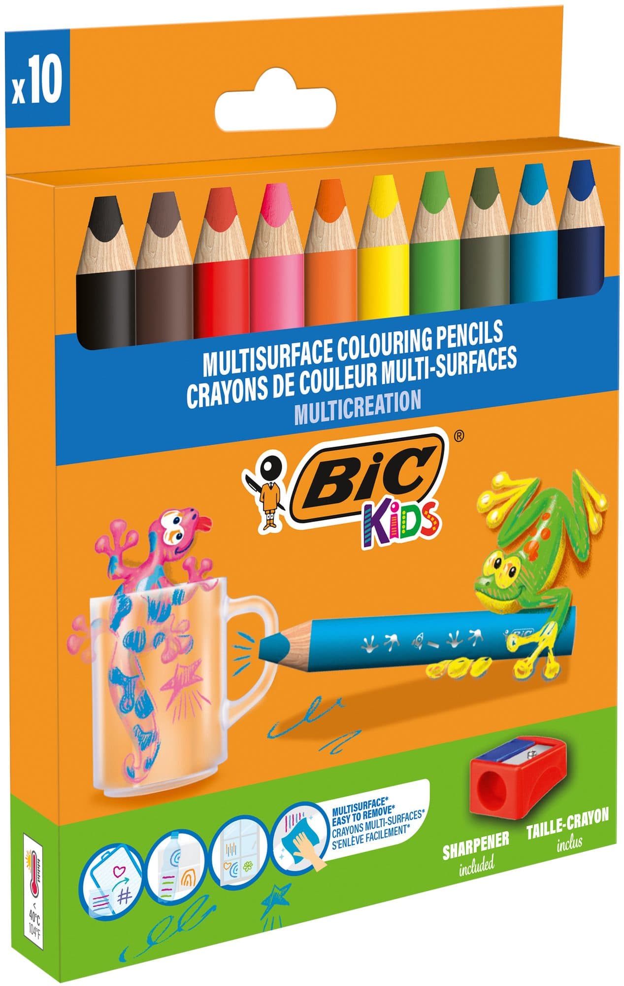 Kleurpotloden BicKids Multi Surface + puntenslijper assorti 10 stuks 2