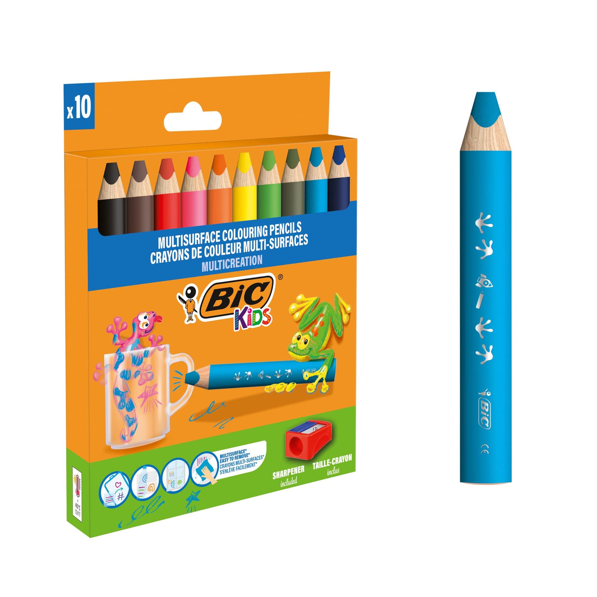 Kleurpotloden BicKids Multi Surface + puntenslijper assorti 10 stuks 4