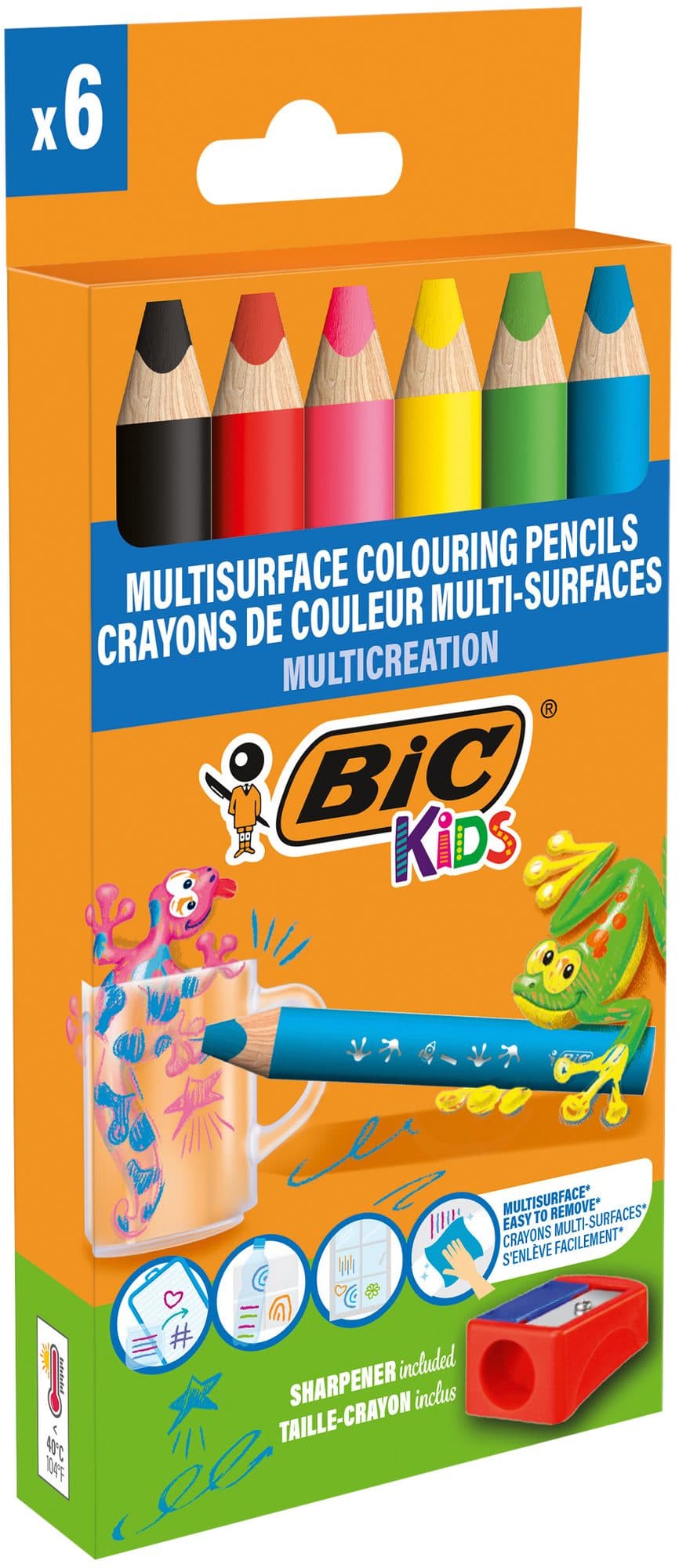 Kleurpotloden BicKids Multi Surface + puntenslijper assorti 6 stuks 2