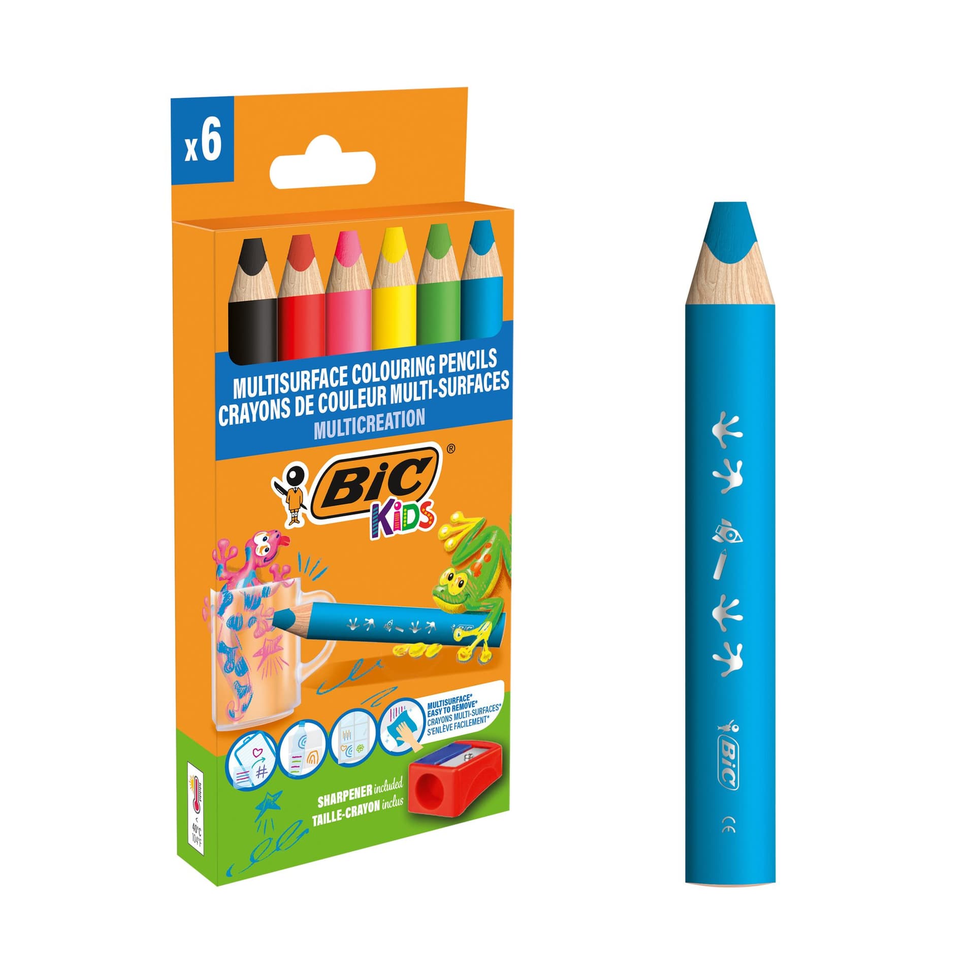 Kleurpotloden BicKids Multi Surface + puntenslijper assorti 6 stuks 4