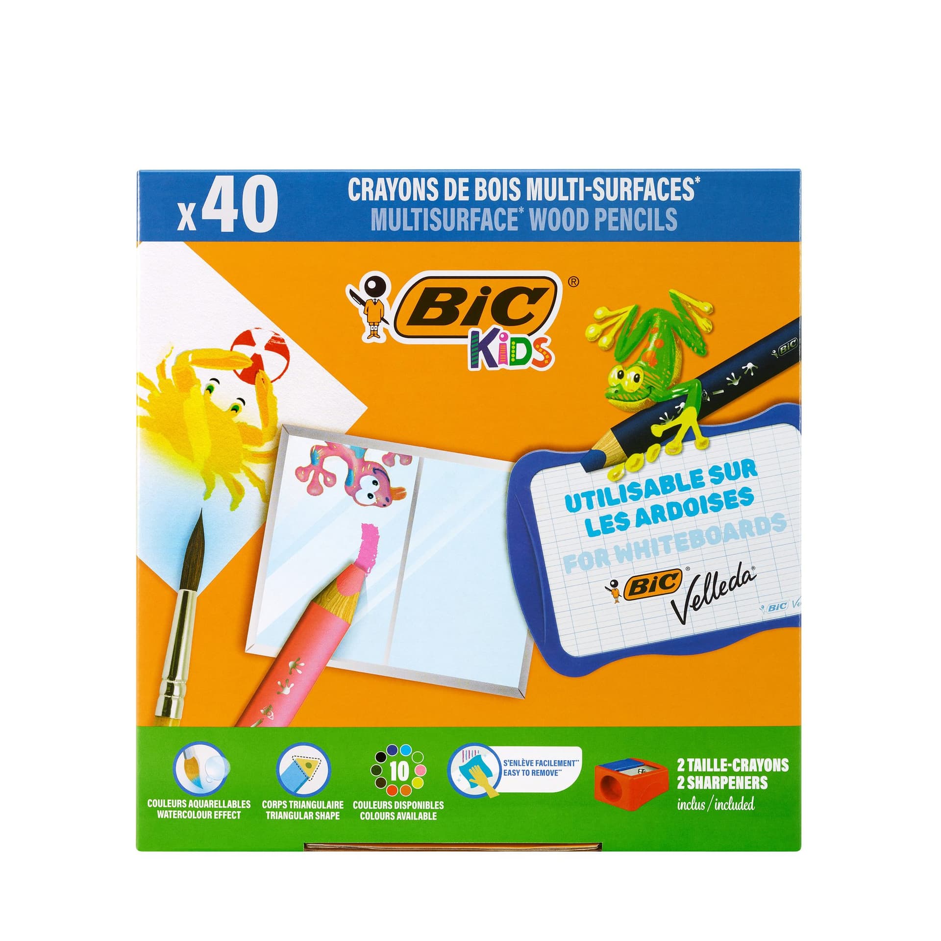 Kleurpotloden Bickids Multi Surface + 2 puntenslijpers ass 10kl 40st
