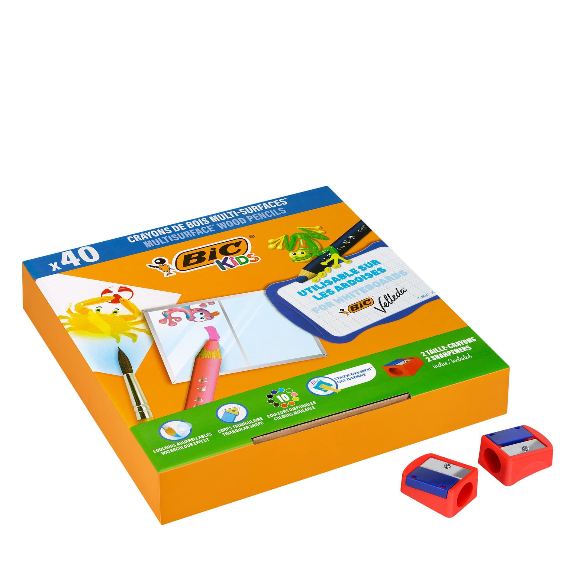 Kleurpotloden Bickids Multi Surface + 2 puntenslijpers ass 10kl 40st 3