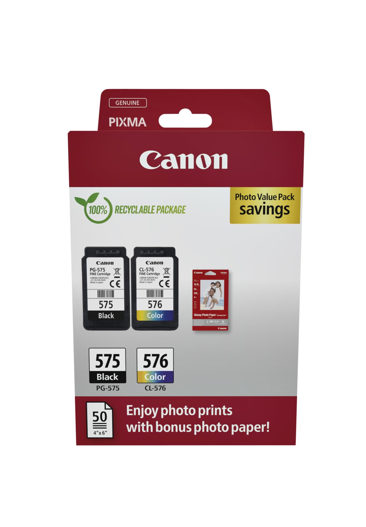 Inktcartridge Canon PG-575 CL-576 zw + kl + papier