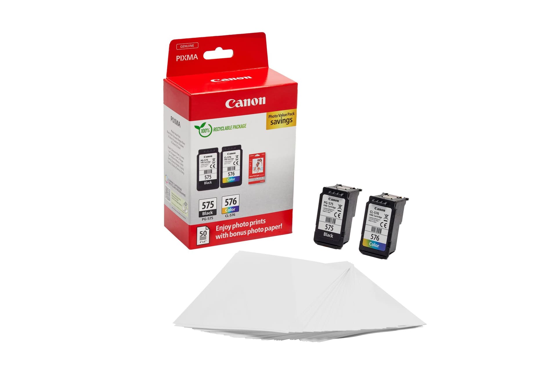 Inktcartridge Canon PG-575 CL-576 zw + kl + papier 2