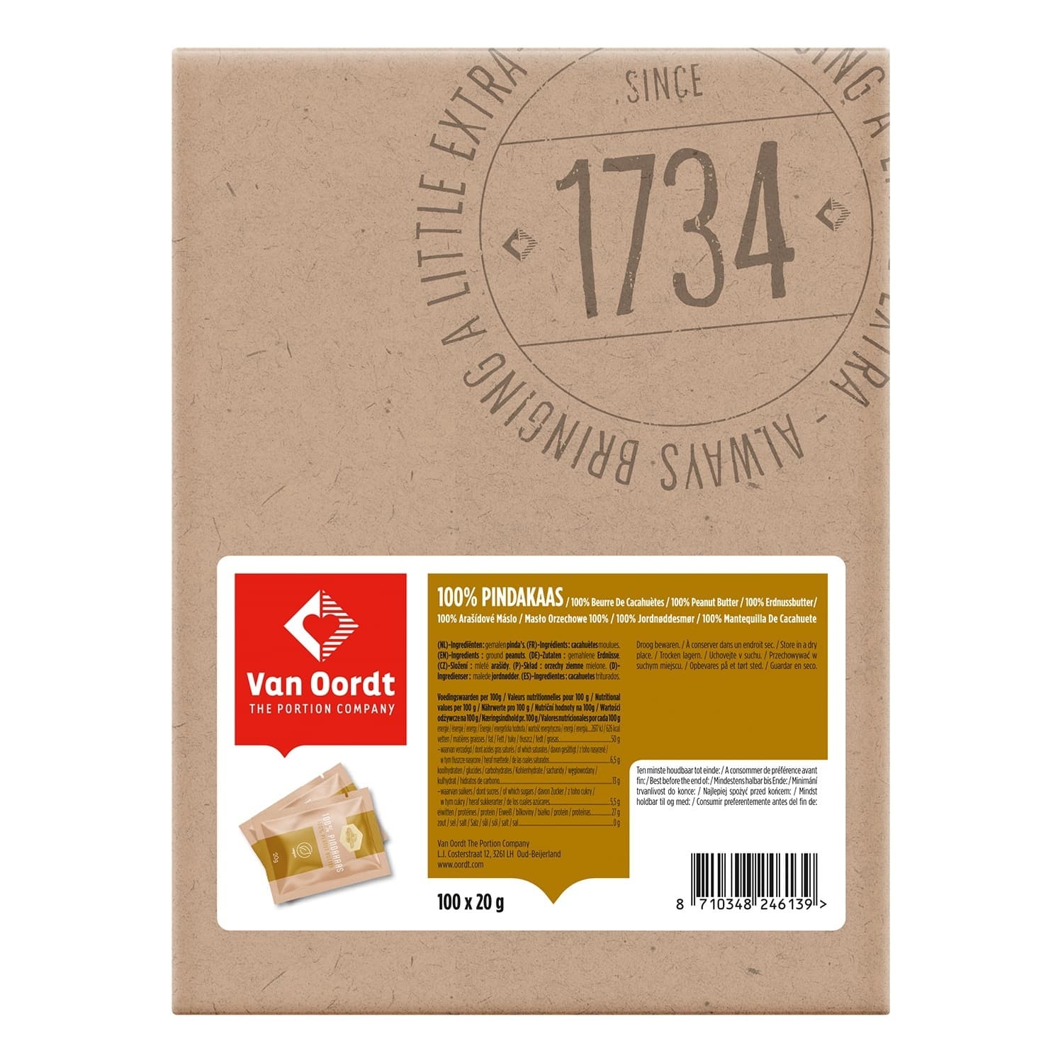 Pindakaas van Oordt 100% 100x20 gram 2