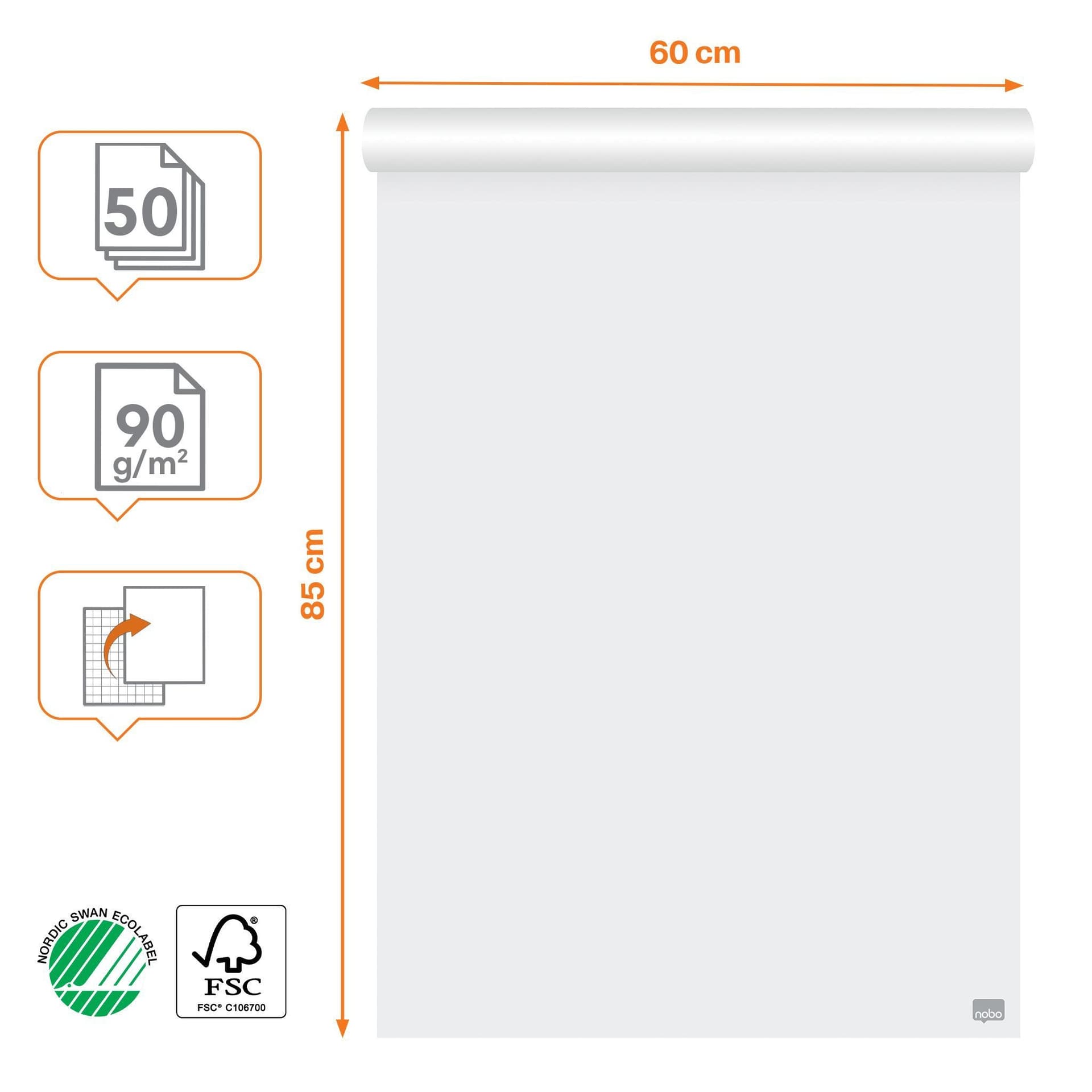 Flipoverpapier Nobo premium 60x85cm dubbelzijdig rol 50 vel 4