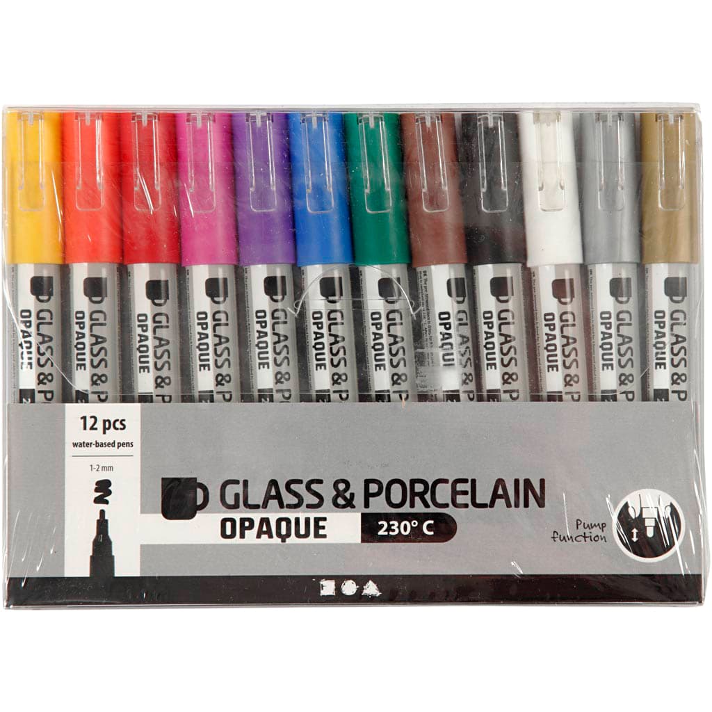 Glas- & Porseleinstiften Creativ Company 1-2mm set à 12 kleuren 2