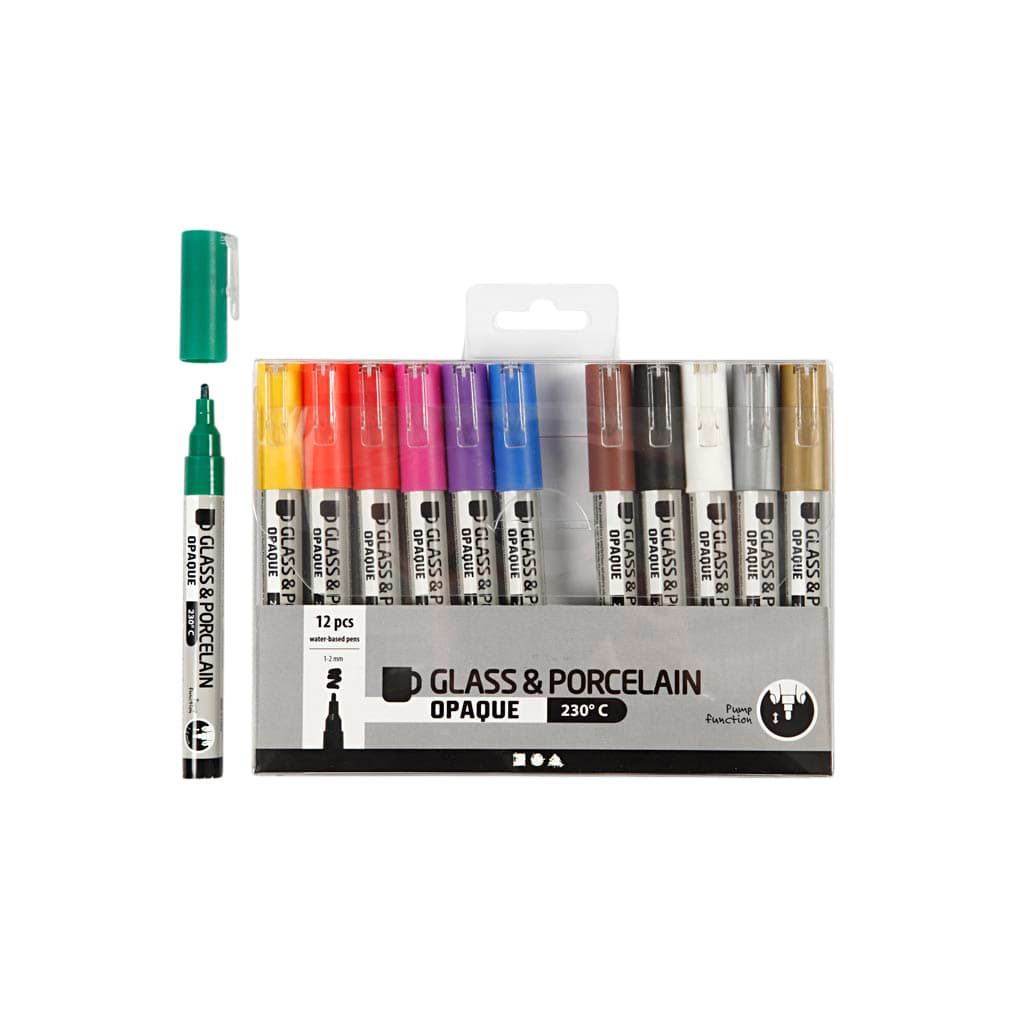 Glas- & Porseleinstiften Creativ Company 1-2mm set à 12 kleuren 6