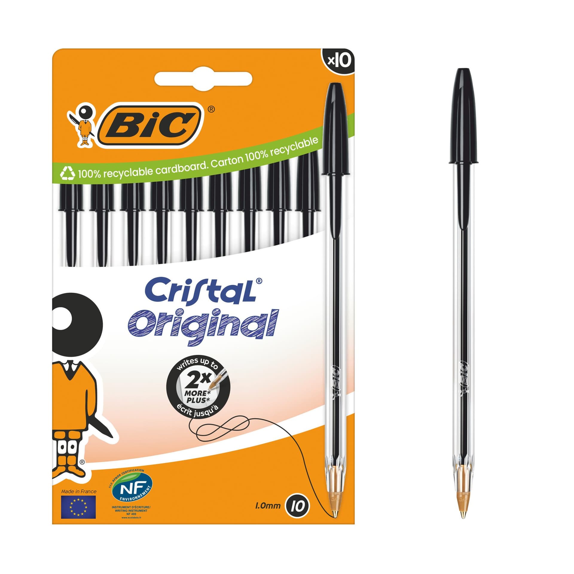 Balpen Bic Cristal medium zwart blister à 10 stuks 2