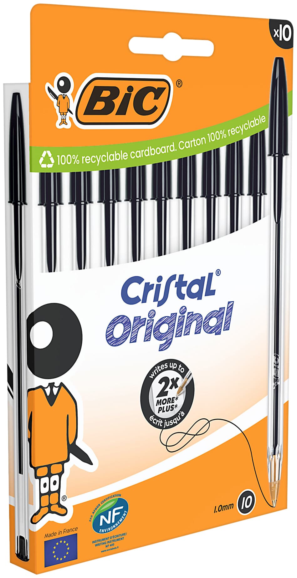 Balpen Bic Cristal medium zwart blister à 10 stuks 3