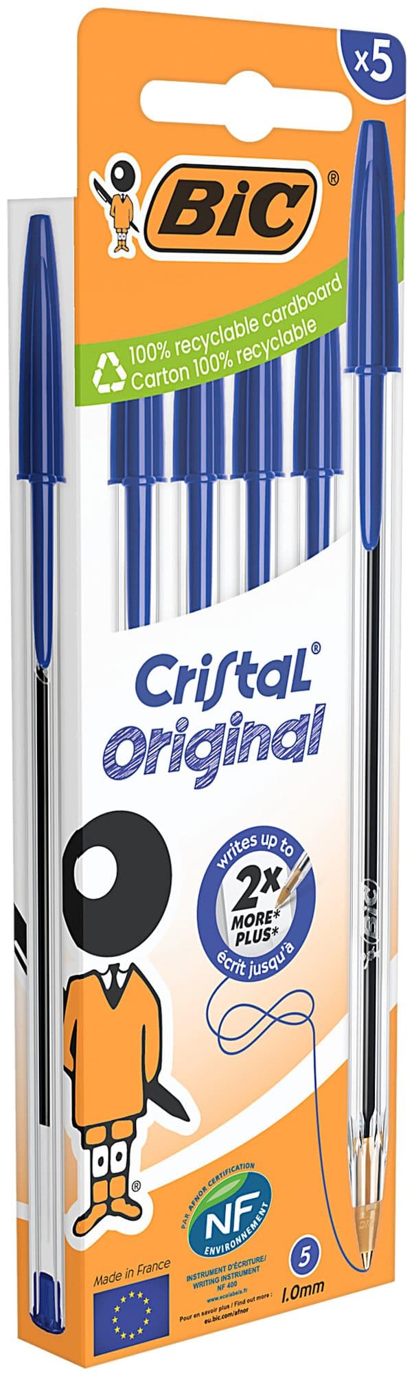 Balpen Bic Cristal medium blauw blister à 5 stuks 2