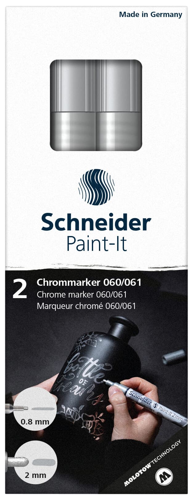 Viltstift  Schneider Paint-it 060 - 061 2.0mm en 0.8mm mtl chrome 2st 2