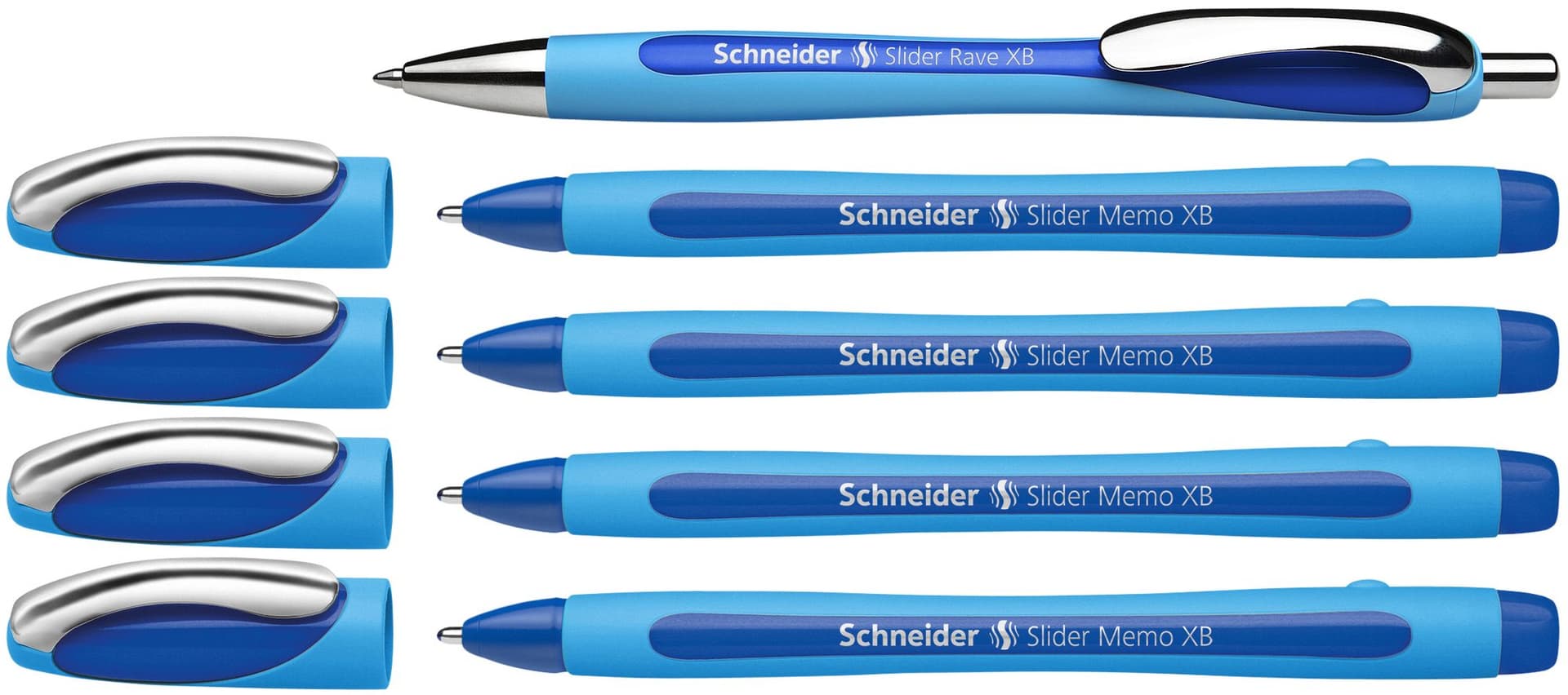 Balpen Schneider Slider Memo XB  blauw 4st + 1 gratis Slider balpen 2