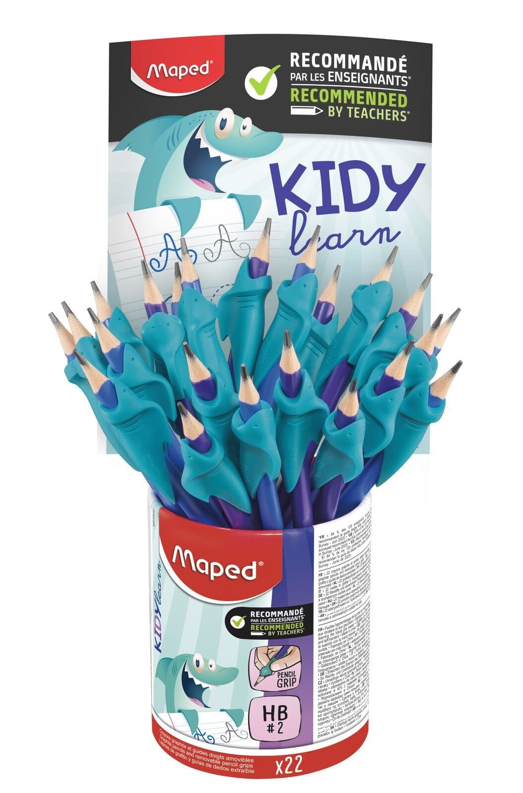 Potlood Maped Kidy Learn met gomtop en vingerhulp blauw
