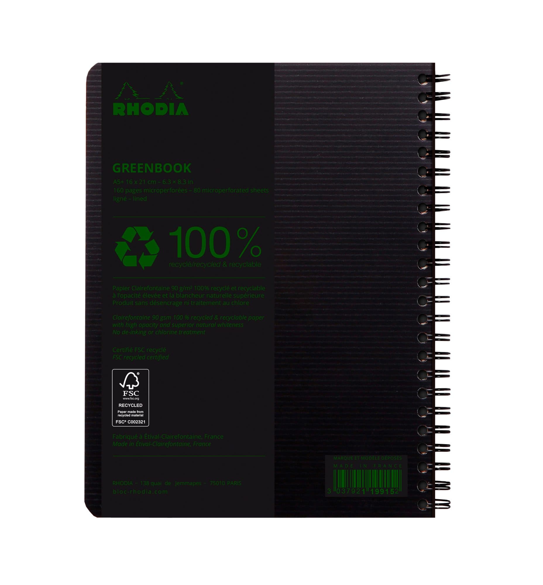 Notitieboek Rhodia Greenbook A5 lijn 6-gaats 180 pagina's 90gr zwart 4