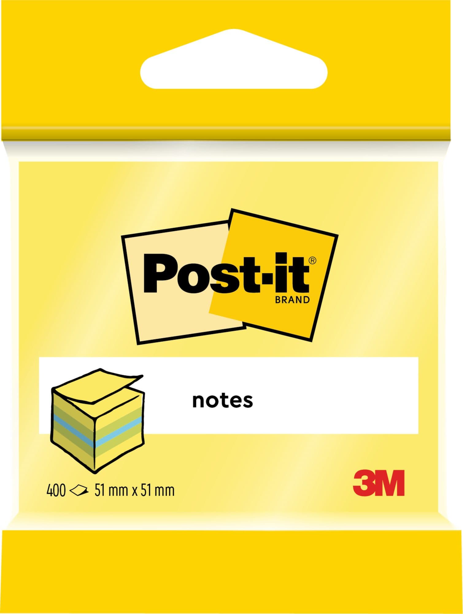 Memoblok 3M Post-it 2012L 51x51mm kubus ass kleur 400 vel 2
