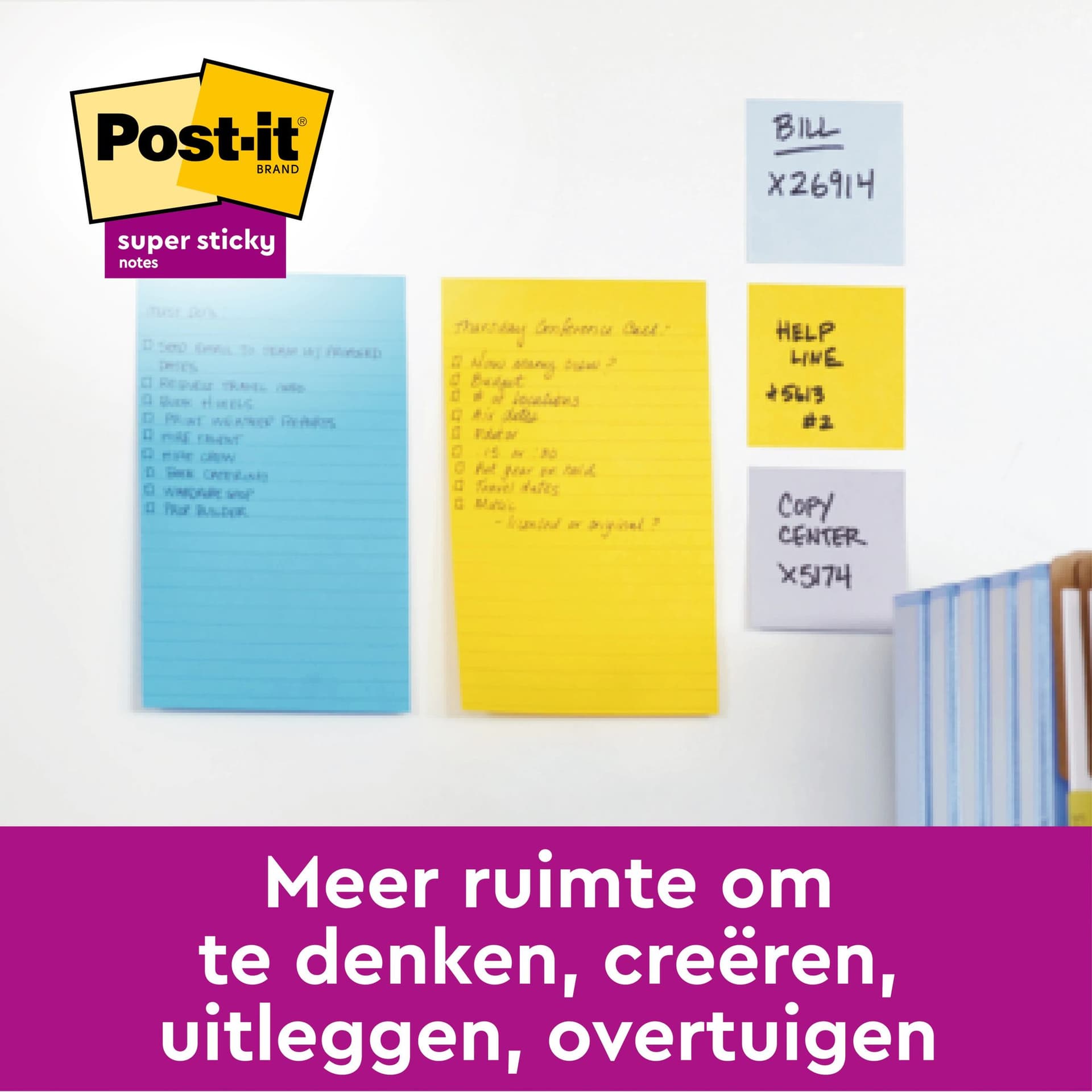 Memoblok 3M Post-it 5845 Super Sticky 127x203mm lijn assorti kleur 90 vel 4