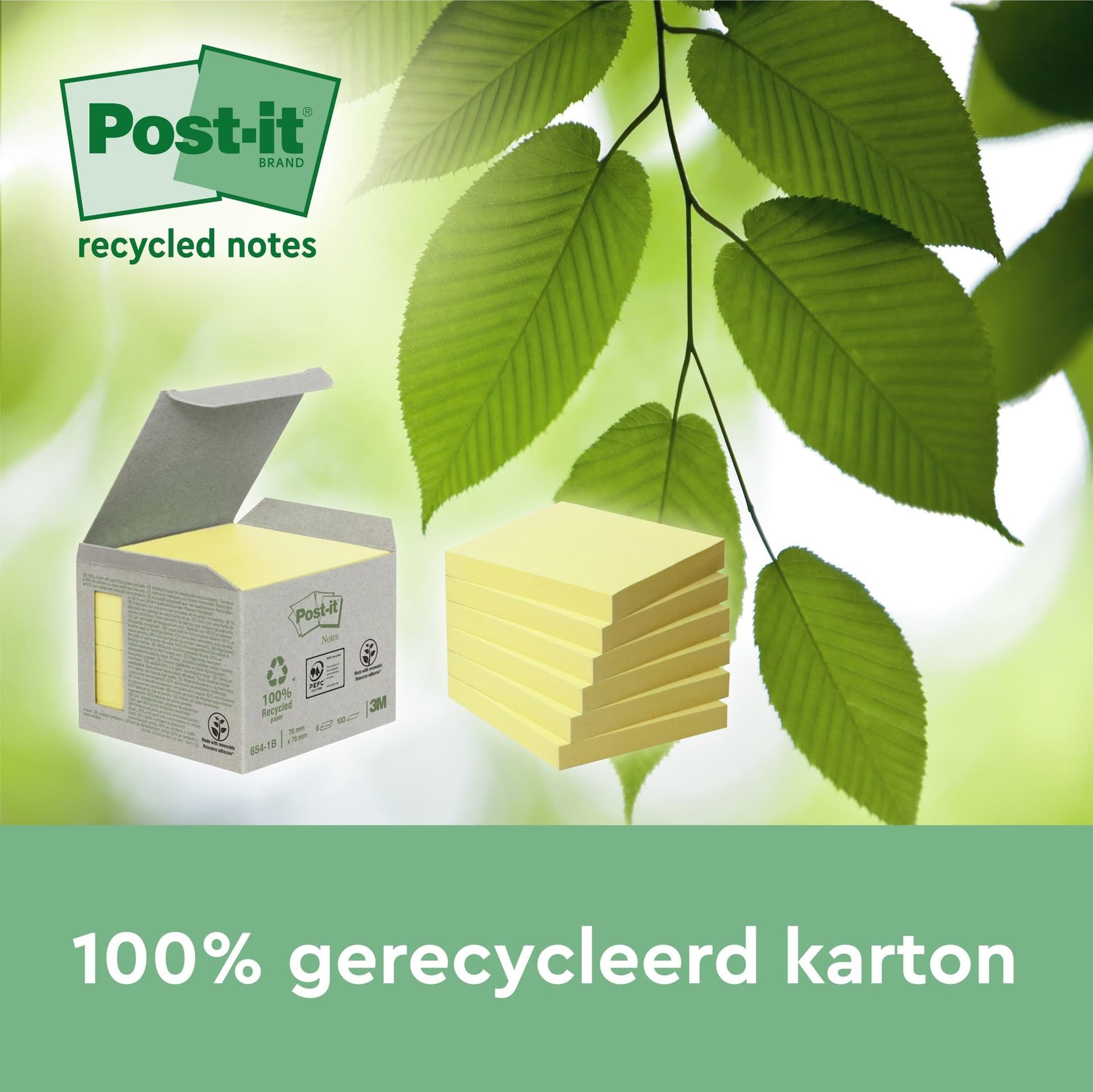 Memoblok 3M Post-it 654 RSSCOL 76x76mm geel 3+1 gratis 4