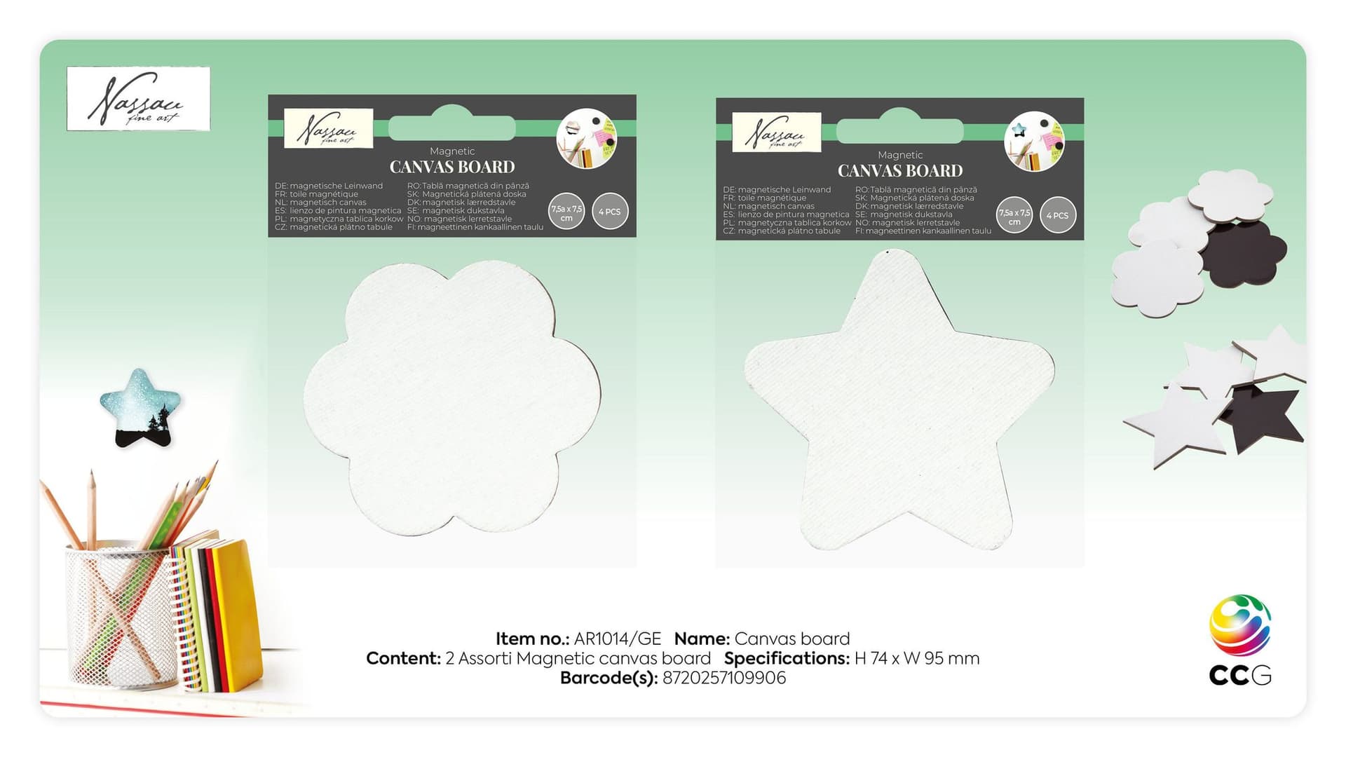 Canvas Nassau fine art ster en bloem 7,5cm magnetisch 4 stuks 5