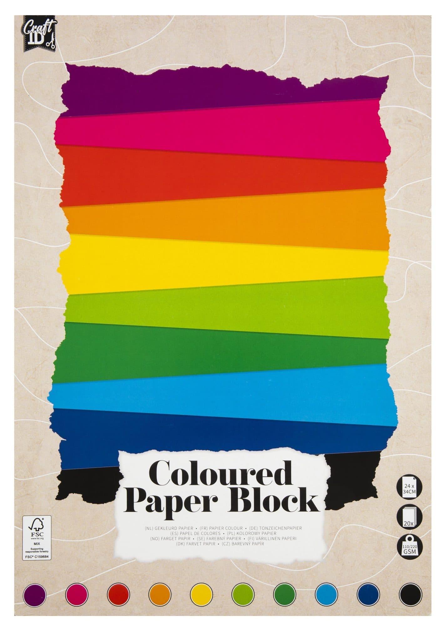 Hobbykarton CarftID 24x34cm 120-220gr 20 vel 10 kleuren
