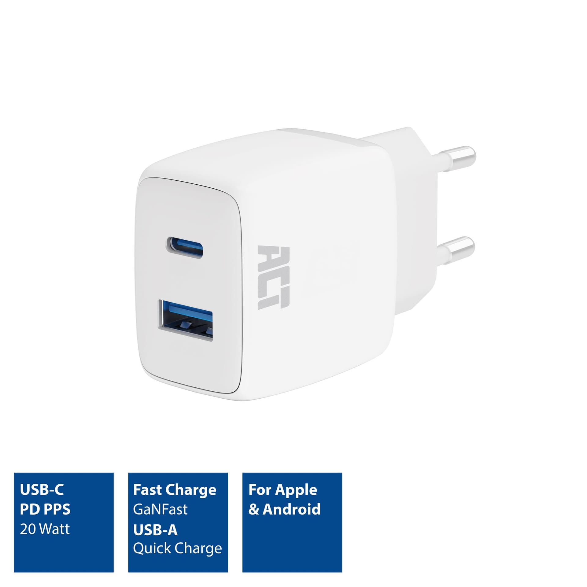 Oplader ACT 20w 2-poorts usb a+c wit 2