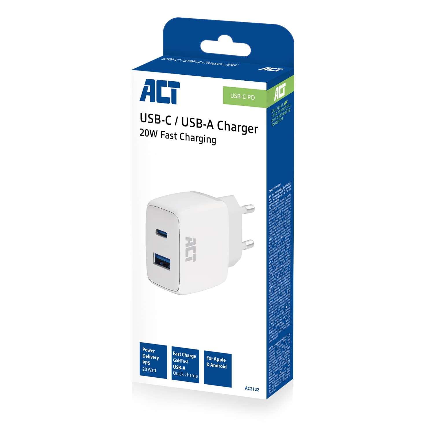 Oplader ACT 20w 2-poorts usb a+c wit 6