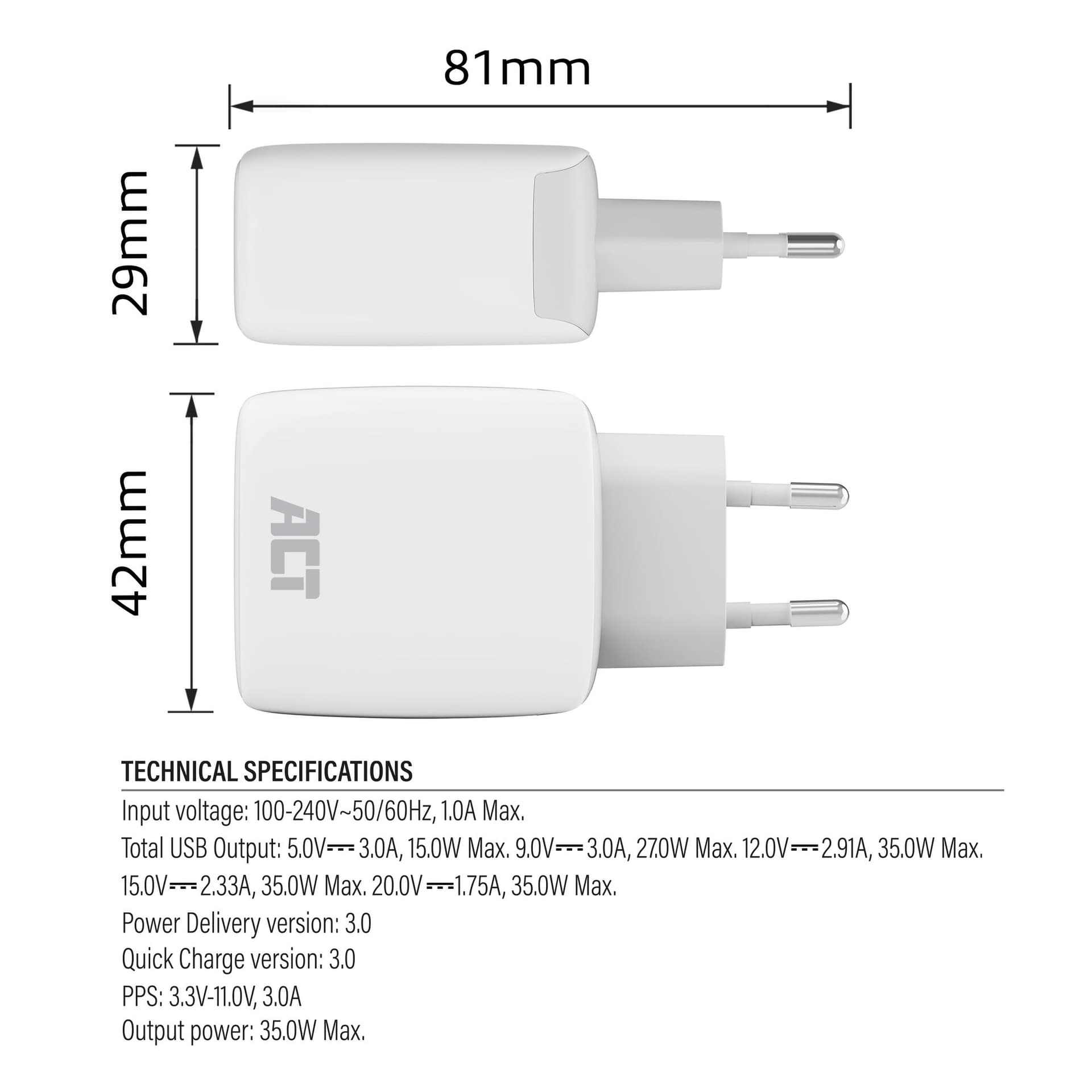 Oplader ACT 35w 1-poort usb c wit 4