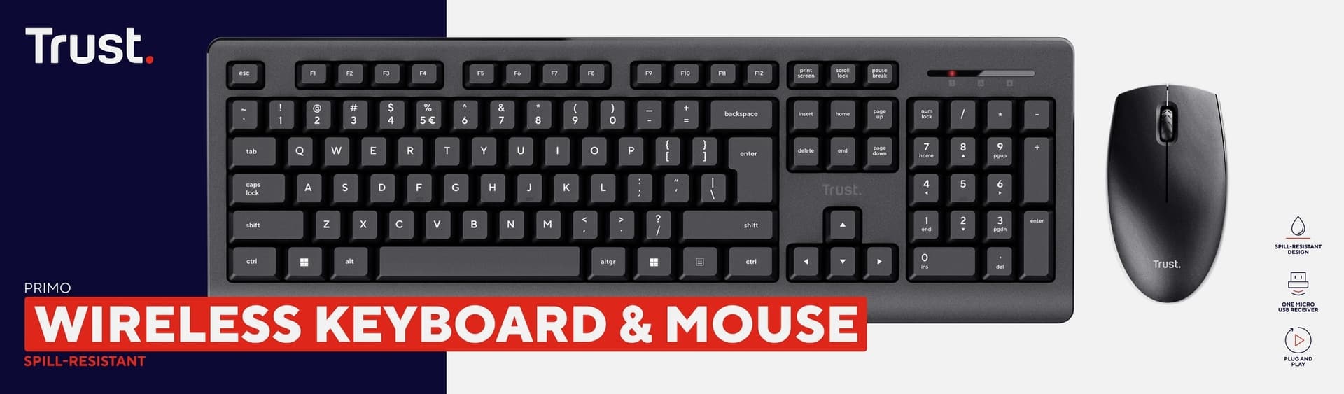 Toetsenbord Trust Primo draadloos + muis QWERTY 3